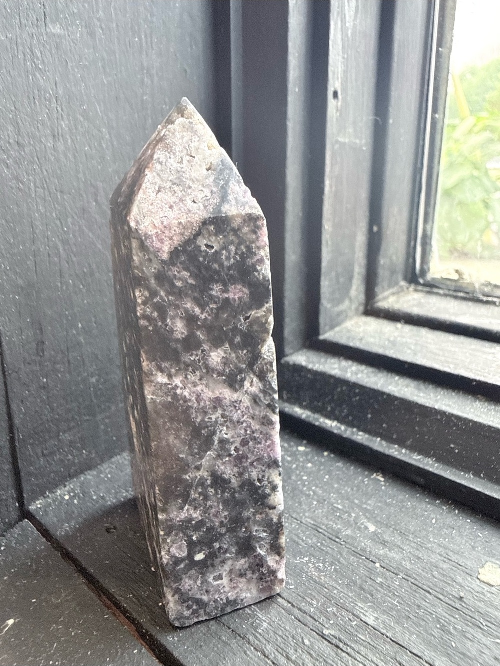 Polished Firework Quartz Obelisk - Smoky Black & Lavender Pink Hues - Picture 3 of 6